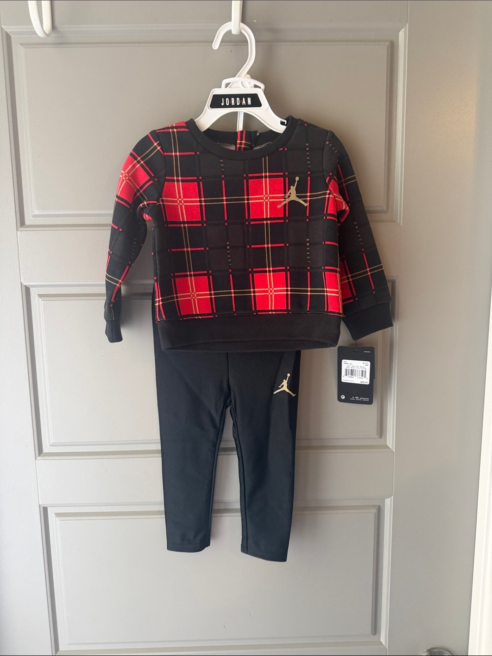 NWT Jordan Girls Black & Red Plaid Sweatshirt and Legging Set